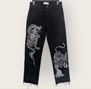 Left Hand LA Better With Age Upcycled Bedazzled Tiger and Dragon Pants